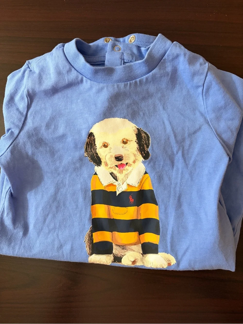 Ralph Lauren Light Blue Puppy Graphic Short-Sleeve Romper Size 9 months